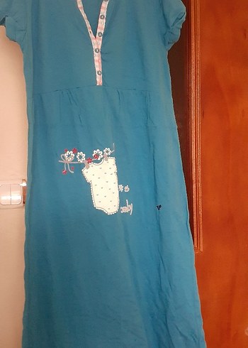 V Yaka Düğmeli Turkuaz Hamile gecelik - Görsel 2