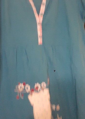 V Yaka Düğmeli Turkuaz Hamile gecelik - Görsel 3