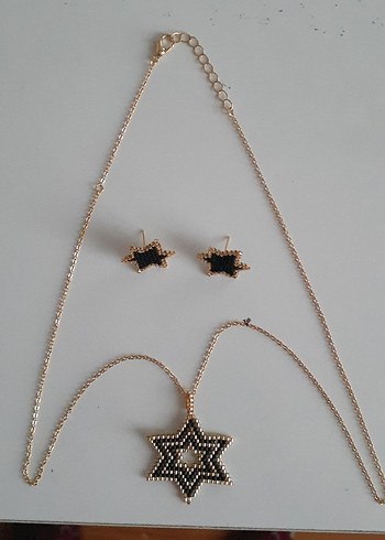 miyuki boncuk Altın Renkli Yıldız Kolye ve Küpe Seti - Görsel 2