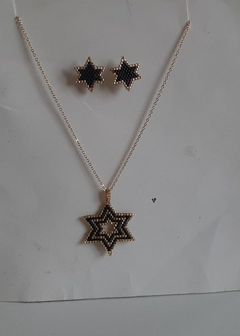 miyuki boncuk Altın Renkli Yıldız Kolye ve Küpe Seti - Görsel 6