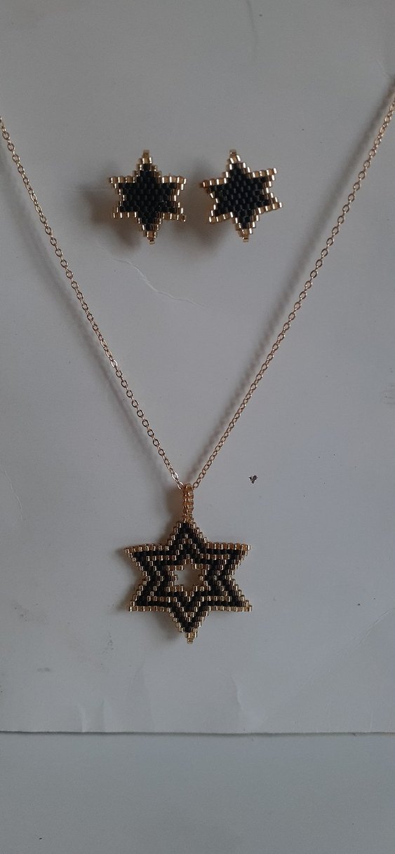 miyuki boncuk Altın Renkli Yıldız Kolye ve Küpe Seti - Görsel 5