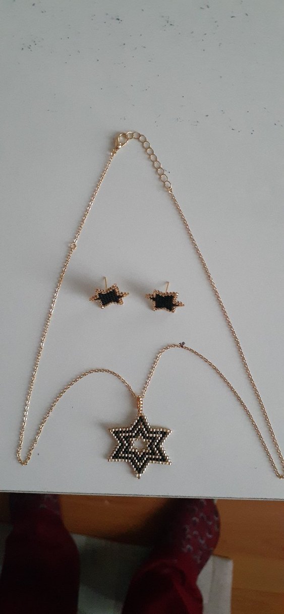 miyuki boncuk Altın Renkli Yıldız Kolye ve Küpe Seti - Görsel 2