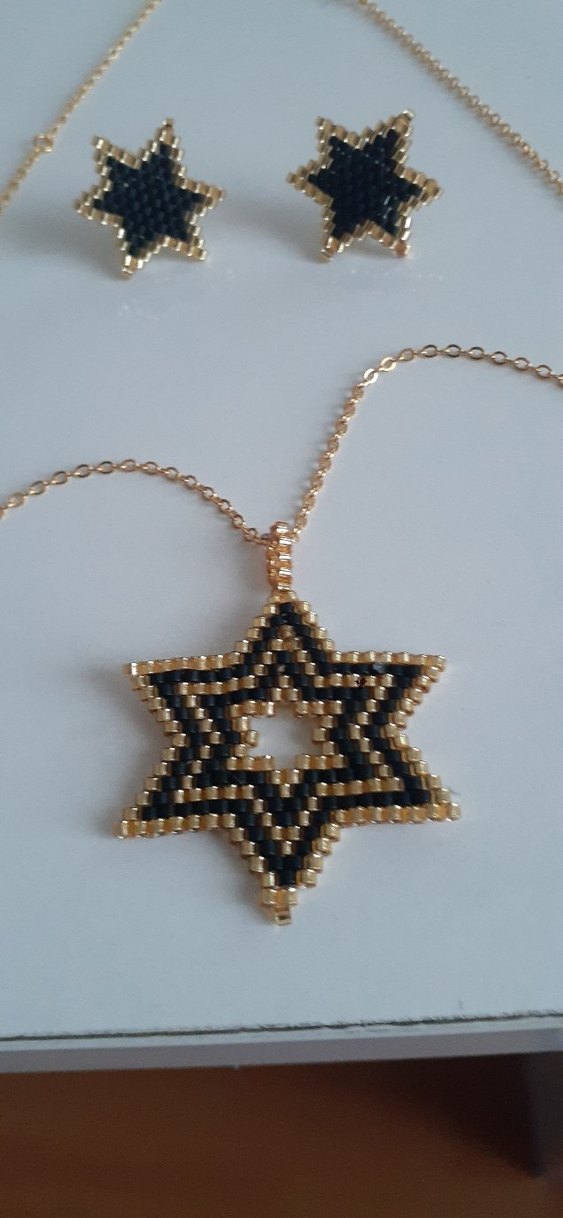 miyuki boncuk Altın Renkli Yıldız Kolye ve Küpe Seti - Görsel 3