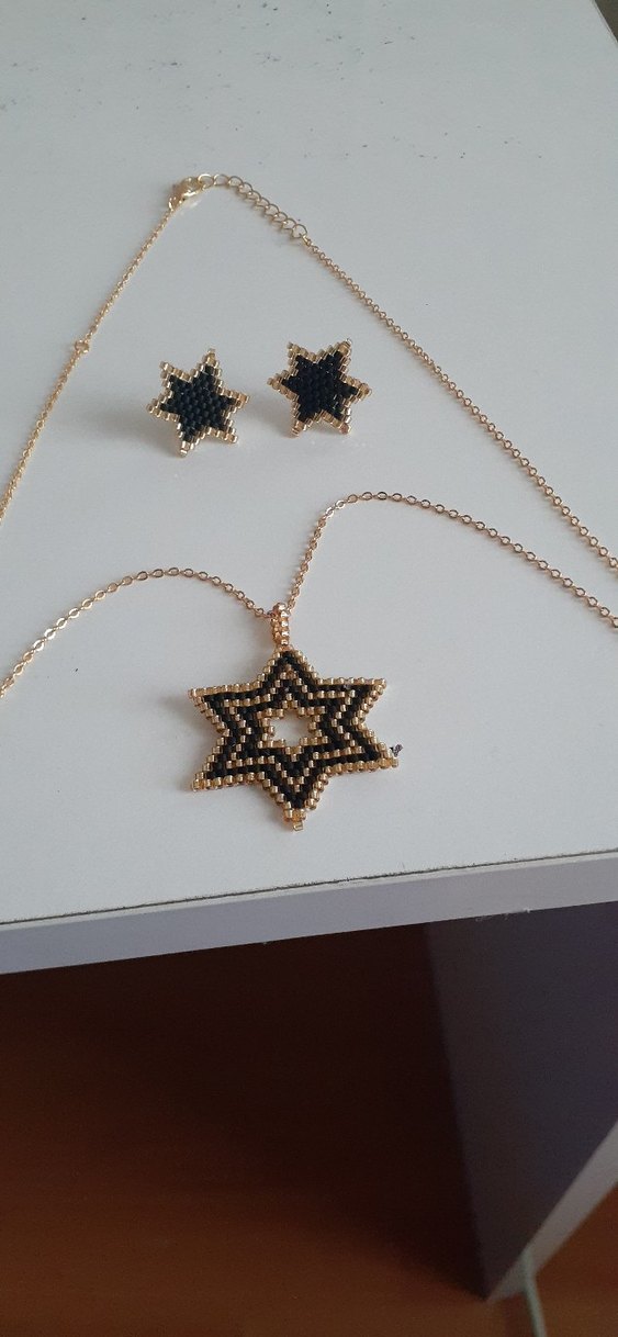 miyuki boncuk Altın Renkli Yıldız Kolye ve Küpe Seti - Görsel 4