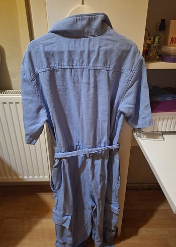 11-12 Yaş Beden mavi Renk Düğmeli, Kısa Kollu çocuk denim Tulum