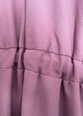 Mor Yüksek Yakalı Uzun Keten Elbise - Görsel 2