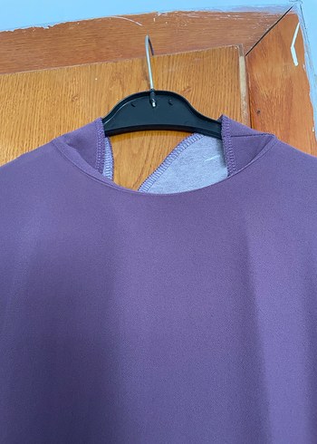 Mor Yüksek Yakalı Uzun Keten Elbise - Görsel 4