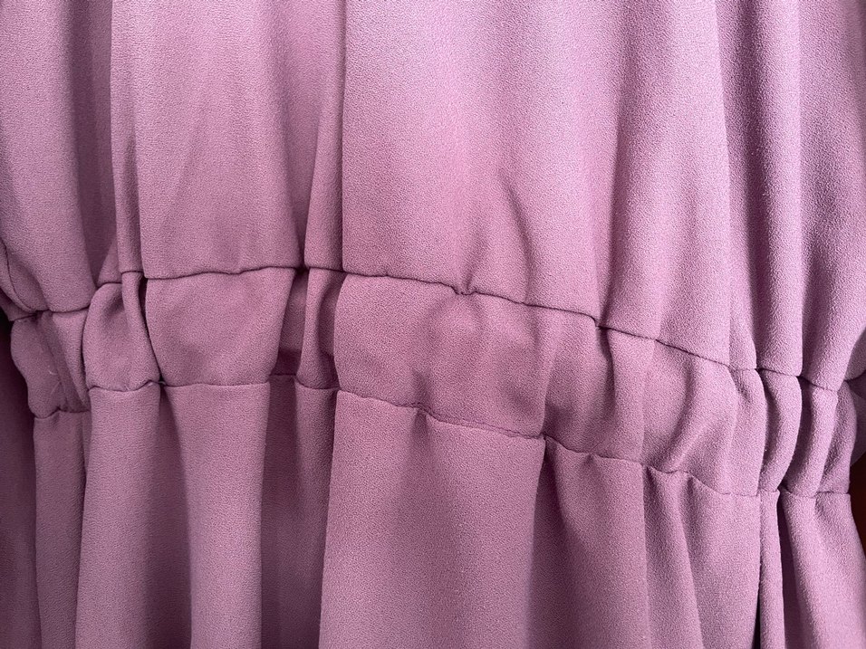 Mor Yüksek Yakalı Uzun Keten Elbise - Görsel 2