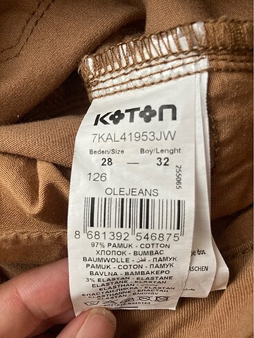 28 Beden Koton camel rengi pantolon pamuklu