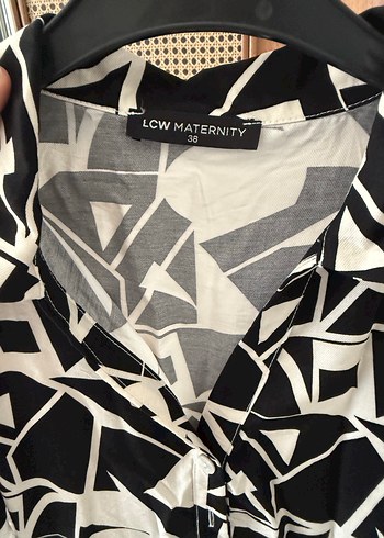 LC Waikiki Desenli Siyah-Gri Hamile Mini elbise