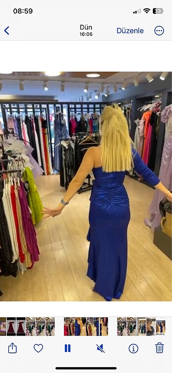 38 Beden Çok şık parlak kumaş gece elbisesi