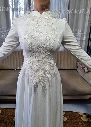 Beyaz Tesettür Elbise 40 Beden - Gelinlik - Nikah Elbisesi