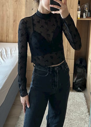 Siyah dantel üst crop - Görsel 8