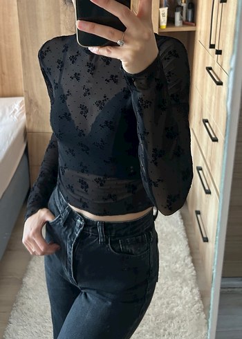 Siyah dantel üst crop - Görsel 7