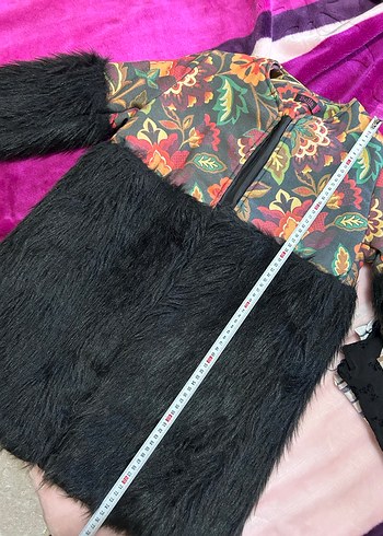 Bohem Desenli Uzun Siyah Kürk Detaylı Kadın Mont - Görsel 6