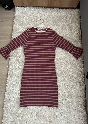 Pembe çizgili Triko elbise - Görsel 5