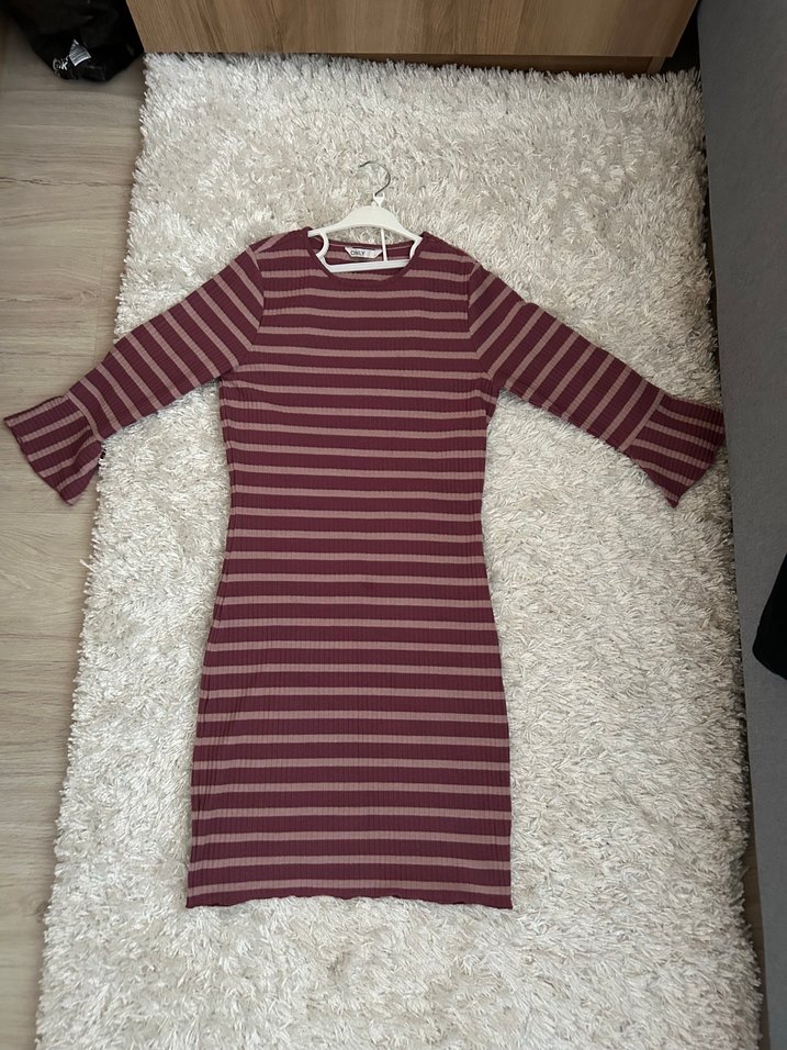 Pembe çizgili Triko elbise - Görsel 5