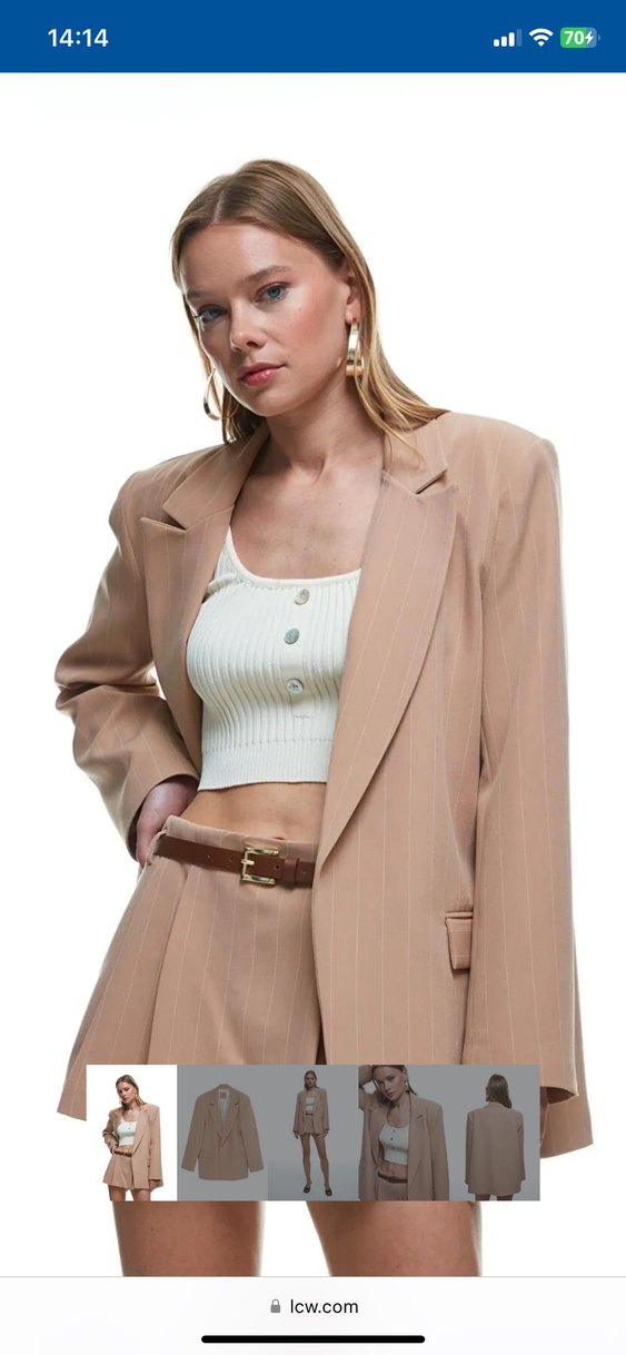 Bej Kemerli Mini Kadın Blazer Quzu - Görsel 2