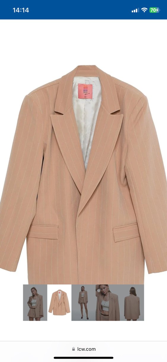 Bej Kemerli Mini Kadın Blazer Quzu - Görsel 3