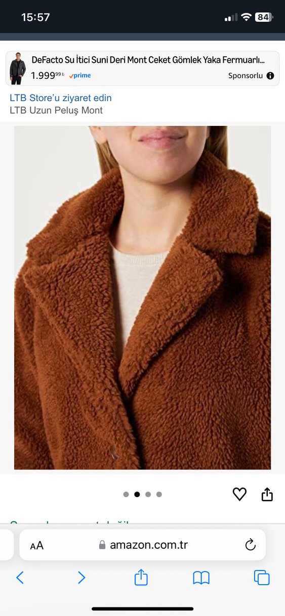 LTB Kahverengi Peluş Midi Mont - Görsel 3