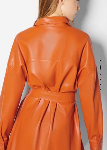 Bershka Turuncu Kadın Deri Kemerli Midi Ceket - Görsel 2