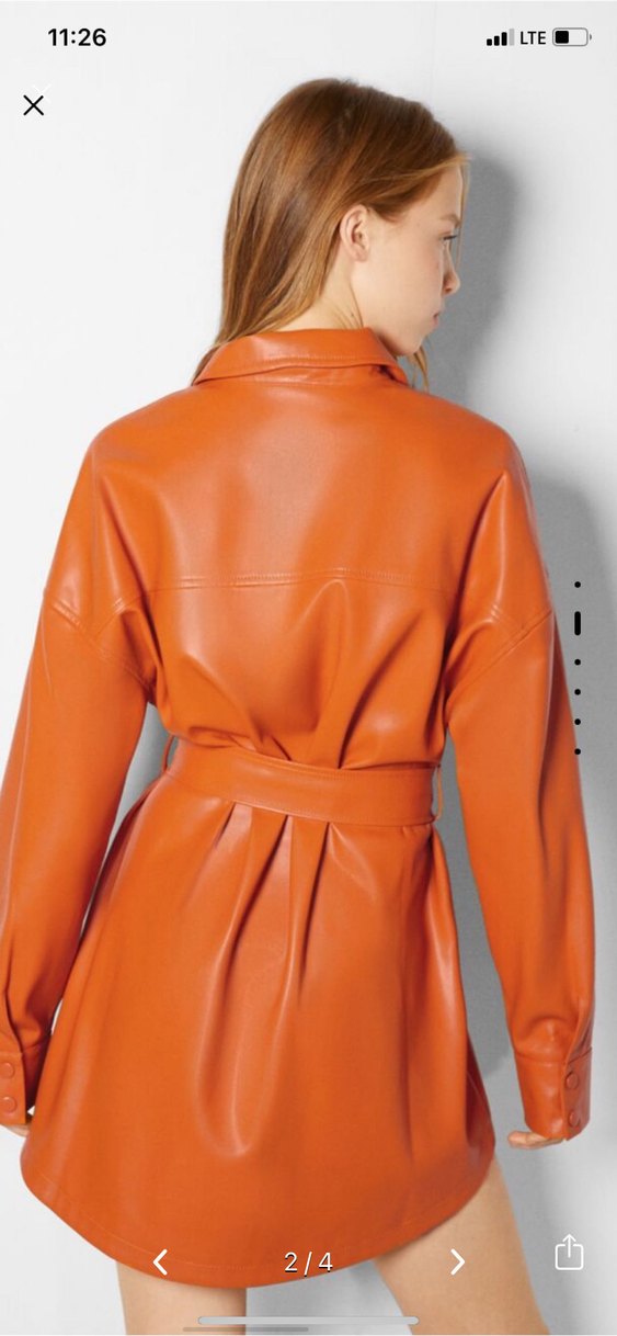 Bershka Turuncu Kadın Deri Kemerli Midi Ceket - Görsel 2