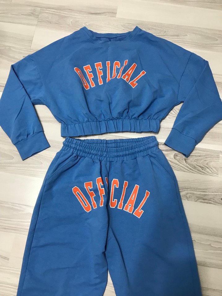 Kız Çocuk Renkli Mavi Oversize Eşofman Takımı - Görsel 2