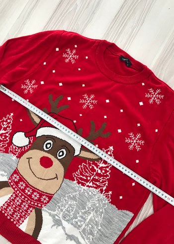 Nakışlı Kırmızı Kadın Triko Kazak - Görsel 4