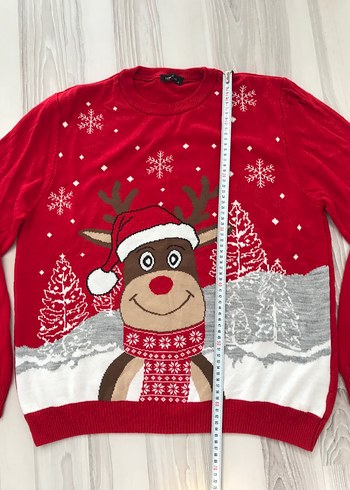 Nakışlı Kırmızı Kadın Triko Kazak - Görsel 3