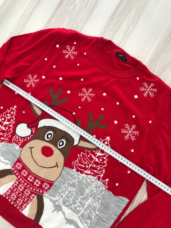 Nakışlı Kırmızı Kadın Triko Kazak - Görsel 4