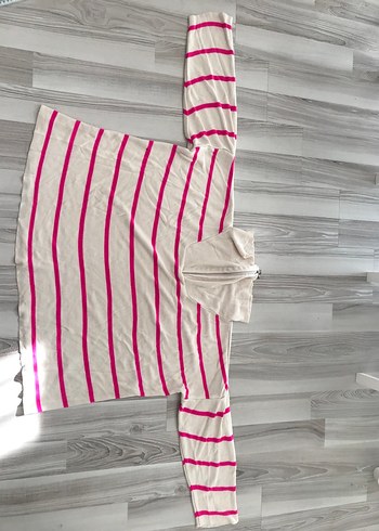 Kadın Pembe Çizgili Kısa Kollu Triko boy 66 cm - Görsel 4