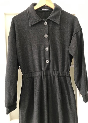 Düğmeli Siyah Uzun Kadın Tulum - Görsel 2