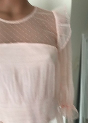 Pudra Pileli Uzun Kollu Mini Bluz - Görsel 2