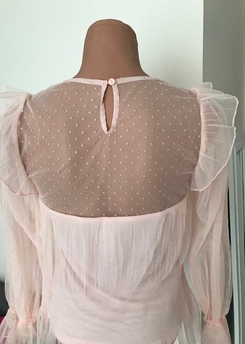 Pudra Pileli Uzun Kollu Mini Bluz - Görsel 3