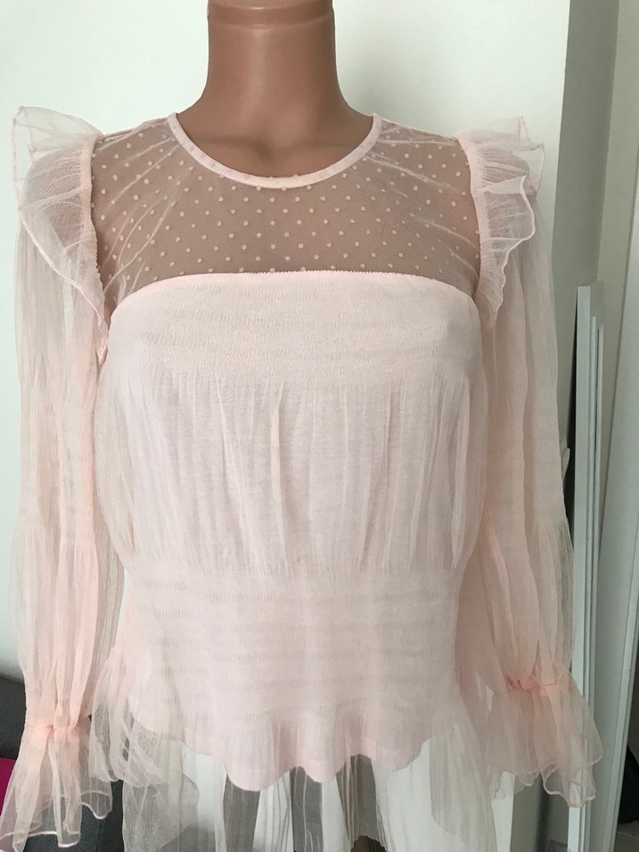 Pudra Pileli Uzun Kollu Mini Bluz - Görsel 4