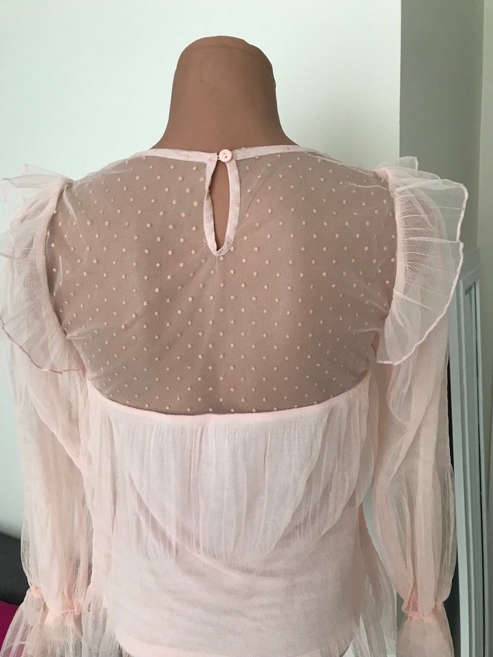 Pudra Pileli Uzun Kollu Mini Bluz - Görsel 3