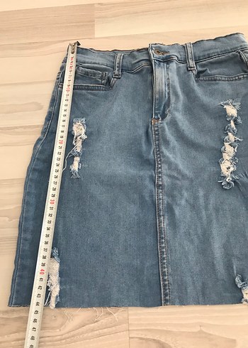 m Beden Mavi Yırtık Detaylı Kadın Denim Mini Etek