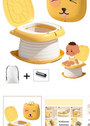 Sarı Sevimli Hayvan Figürlü katlanabilir çoçuk tuvaleti/lazımlık - Görsel 5