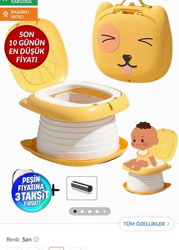 Sarı Sevimli Hayvan Figürlü katlanabilir çoçuk tuvaleti/lazımlık - Görsel 9