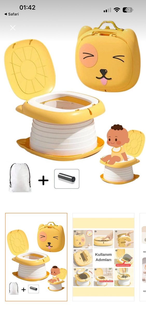 Sarı Sevimli Hayvan Figürlü katlanabilir çoçuk tuvaleti/lazımlık - Görsel 5