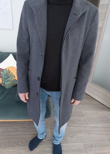 Gri Erkek Midi Boy Düğmeli Kaban - Görsel 3