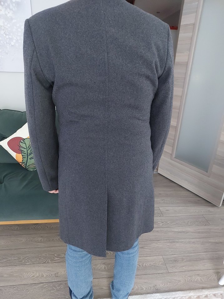 Gri Erkek Midi Boy Düğmeli Kaban - Görsel 2