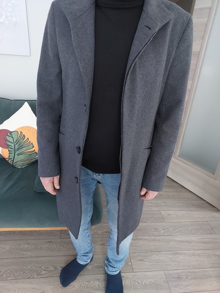 Gri Erkek Midi Boy Düğmeli Kaban - Görsel 3