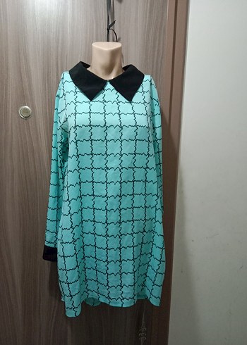 Diğer Renkli Turkuaz Desenli Triko Uzun Kollu Tunik