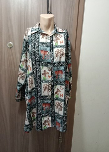 46 Beden Bohem Desenli Uzun Kollu Kadın Gömlek