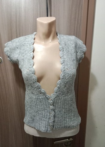 s Beden Gri V Yakalı Kısa Örgü Kadın Yelek