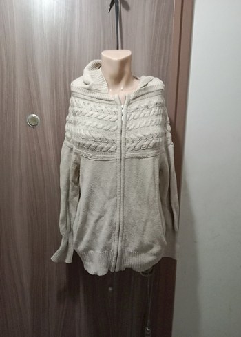 Diğer Bej Yüksek Yaka Örgü Kadın Hırka