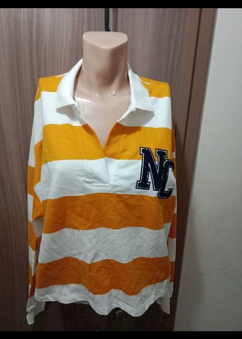 l Beden sarı Renk Sarı Beyaz Çizgili Kadın Triko Sweatshirt
