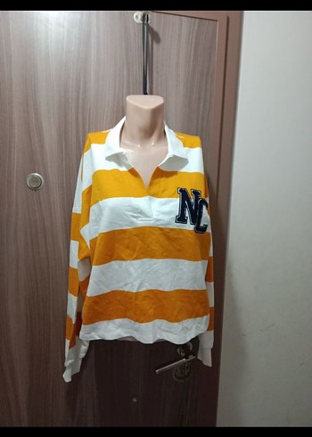 Sarı Beyaz Çizgili Kadın Triko Sweatshirt