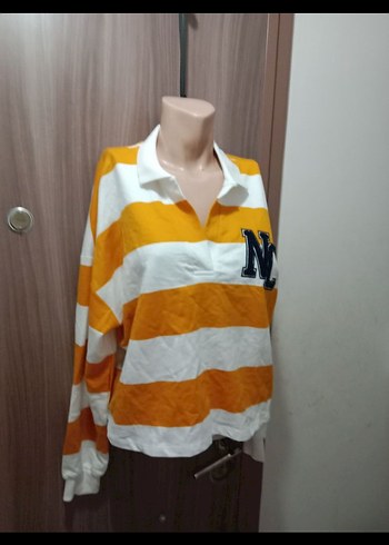 LC Waikiki Sarı Beyaz Çizgili Kadın Triko Sweatshirt